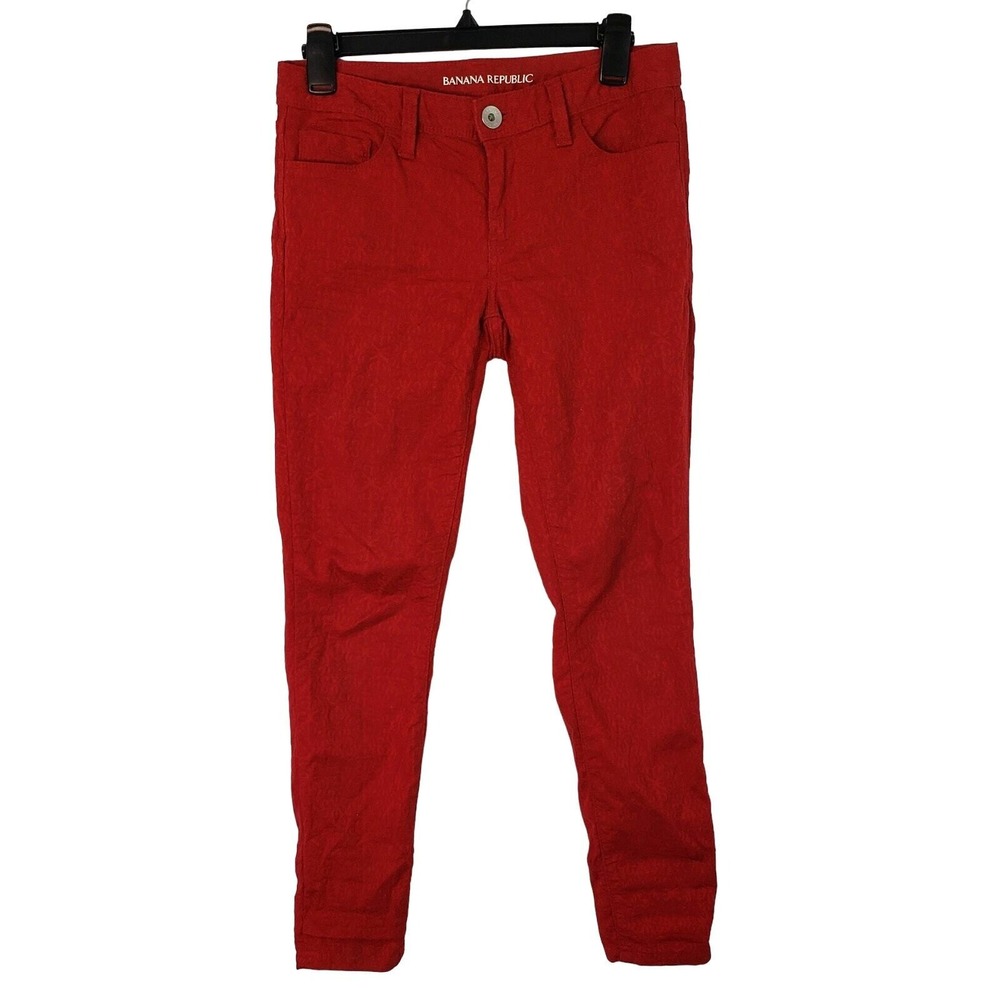 Banana Republic Womens Skinny Pants Size 26 Red Jacquard Texture Cotton Blend‎